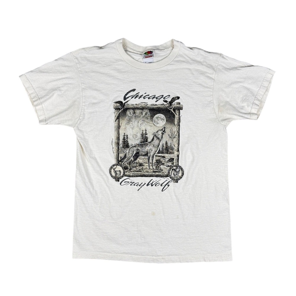 Vintage Fruit of the Loom Chicago Gray Wolf Tee Unisex Medium Off-White USA Made